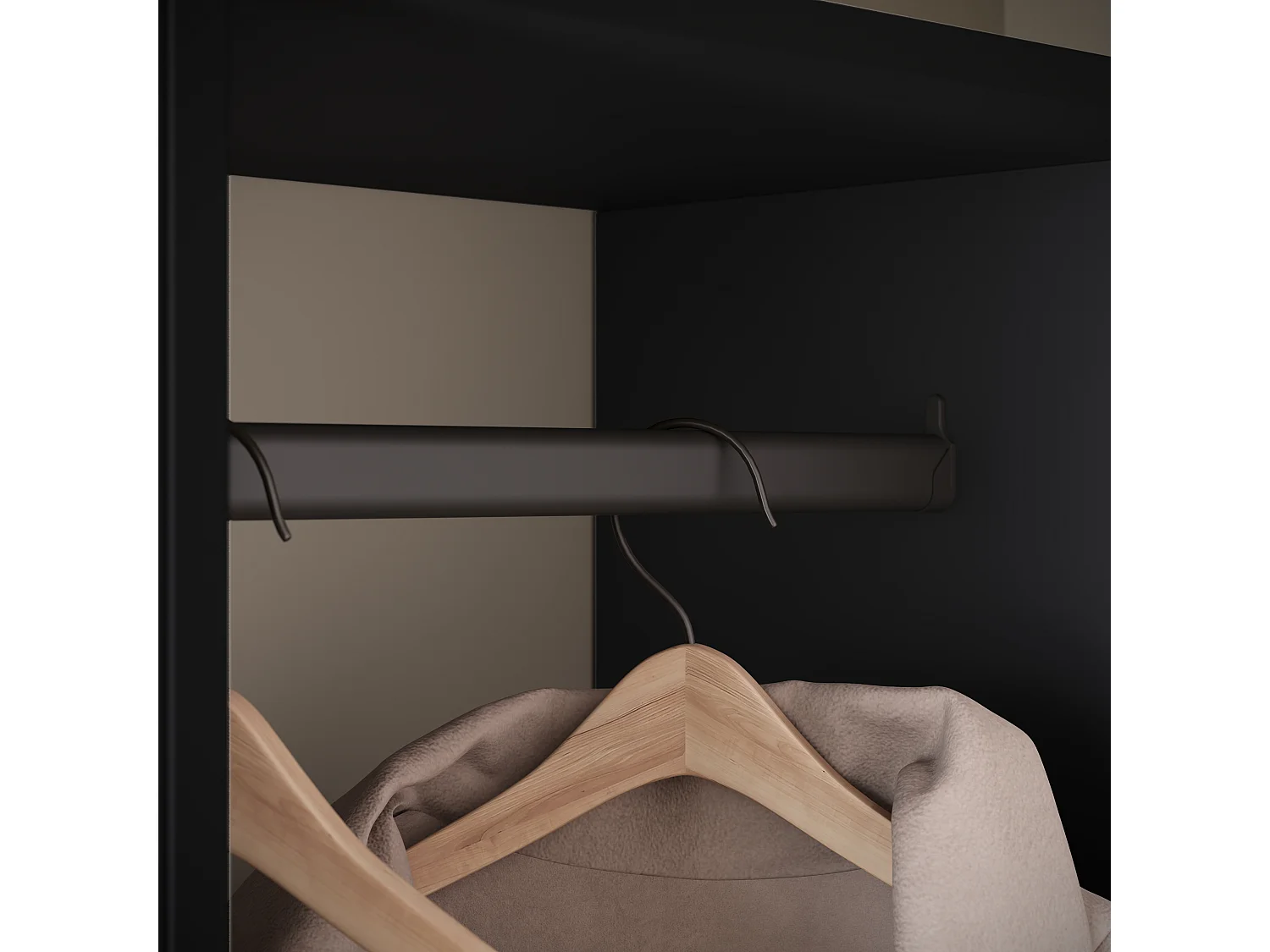 Garderobenschrank mit Spiegel DINO 90x190 cm, Flurmöbel, Schuhschrank, Garderobe mit Kleiderhaken, Farbe Schwarz