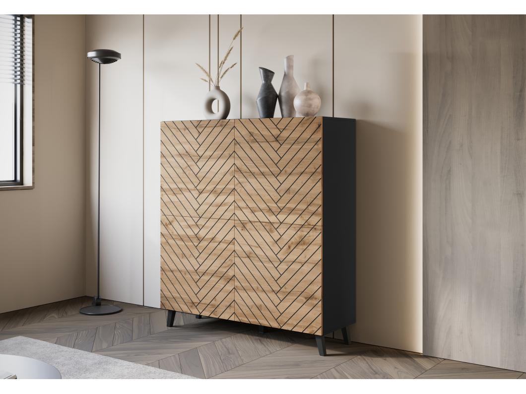 Ruime moderne ladekast Zwarte Wotan, visgraat MDF, soft close 120 cm