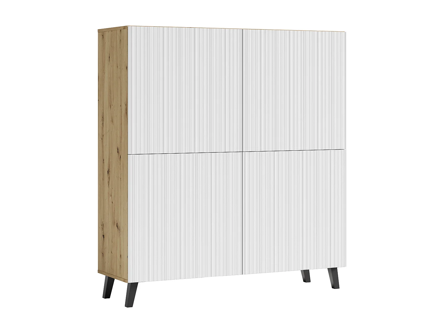 Modern Highboard 120 cm Vit MDF med Fina Spår & Ek Kropp - Push-to-Open System, 8 Förvaringsutrymmen