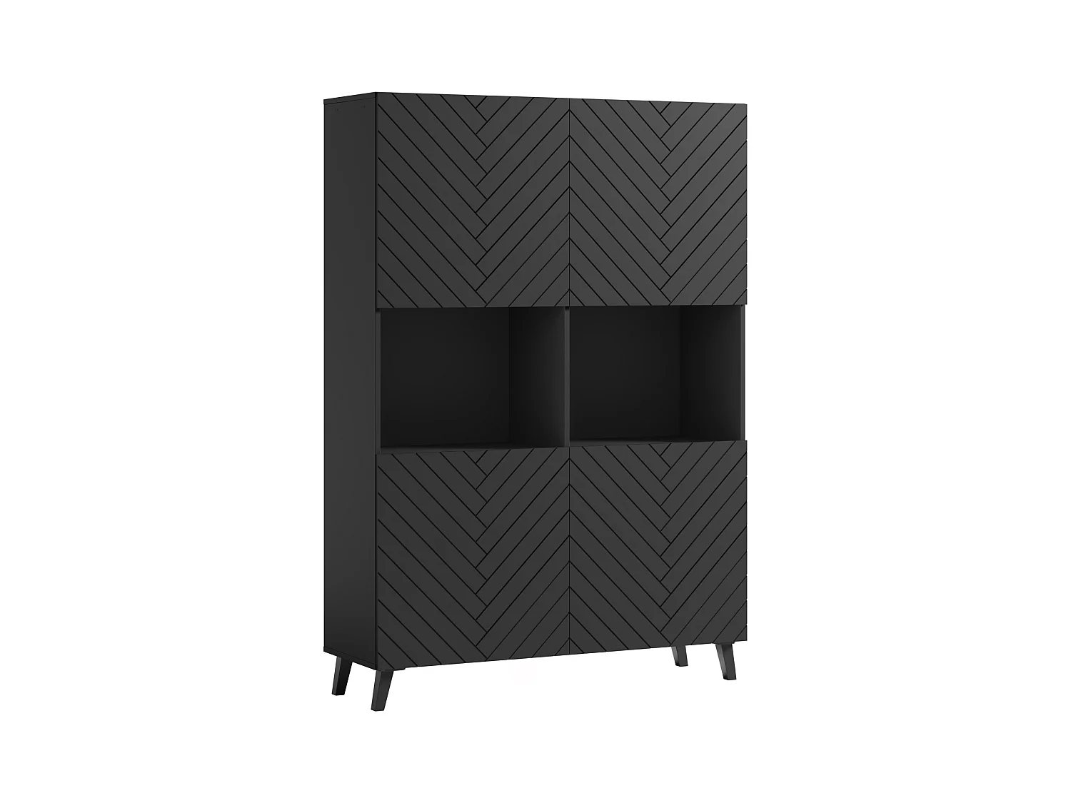 Highboard moderno 160 cm con patas para salón, grafito negro, frentes de MDF en espiga