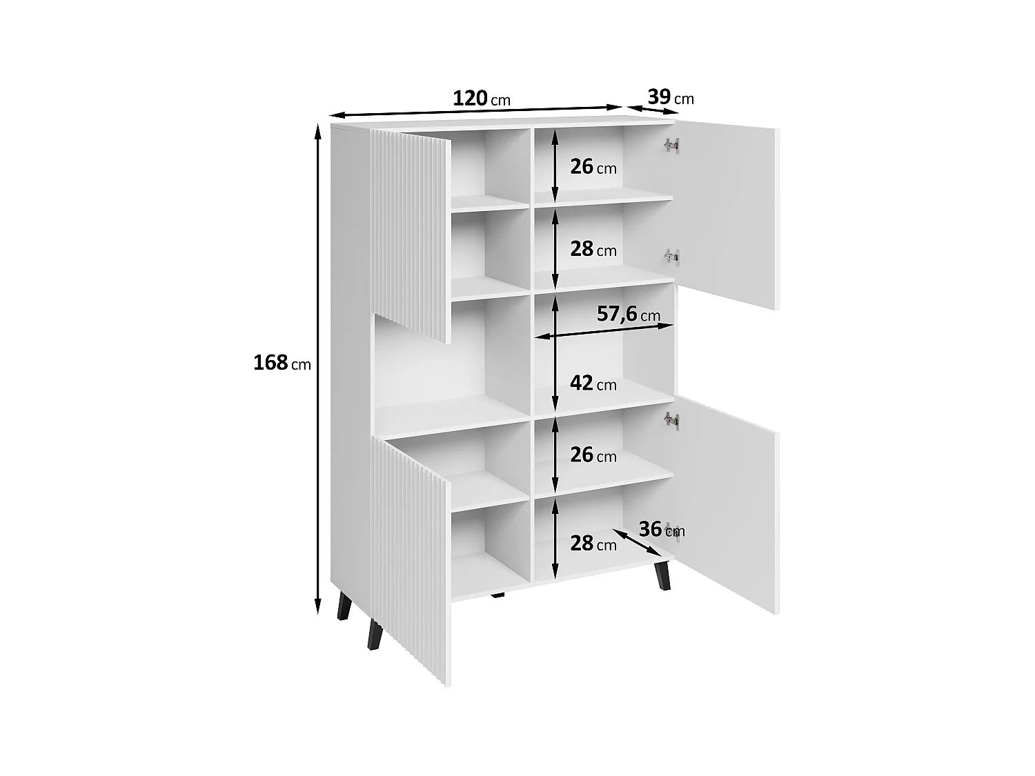 Highboard moderno 160 cm con patas para salón, grafito negro, frentes de MDF en espiga