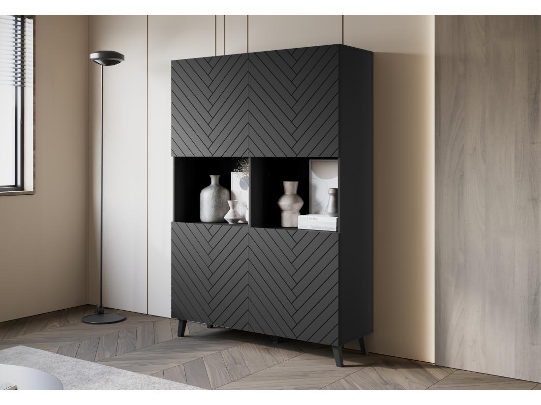 vente unique Commode haute Chevrons noirs MDF fermeture douce 160 cm