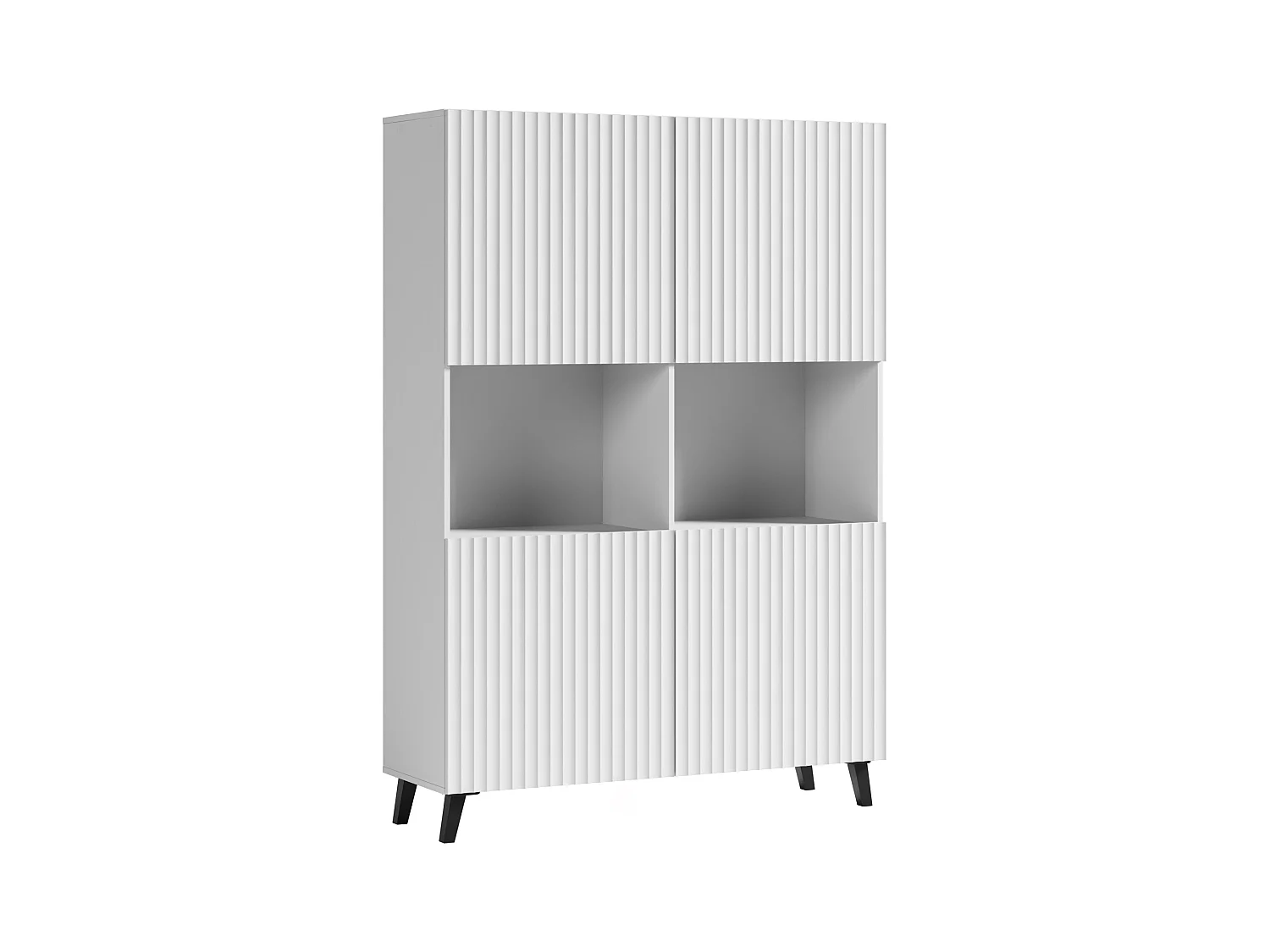 Moderne highboard 160 cm op poten voor woonkamer, wit, MDF-fronten met brede groeven