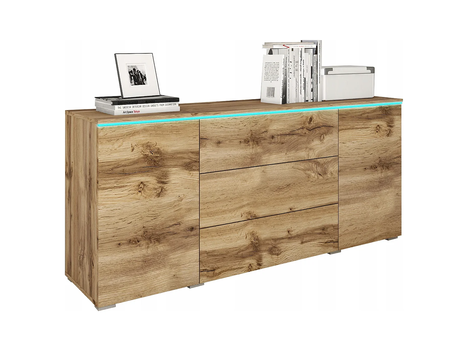 Modern dressoir 150 cm voor woonkamer mat 3 lades en 2 kastjes eik wotan