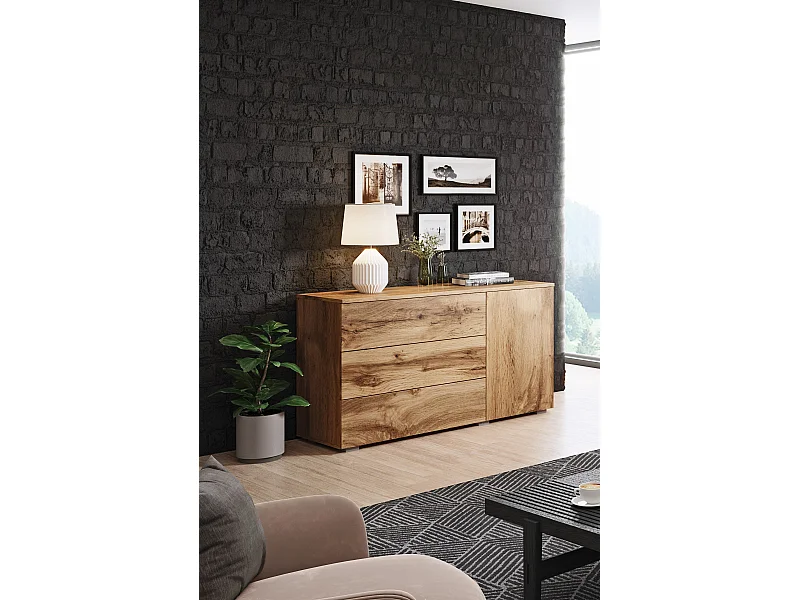 Dressoir 110 cm mat voor woonkamer – modern met 3 lades en 1 deur eik wotan