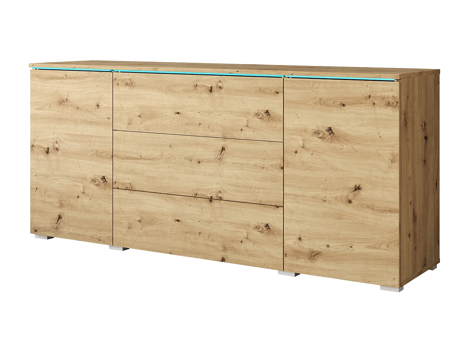 Buffet moderne 150 cm pour salon mat 3 tiroirs et 2 portes chêne artisan