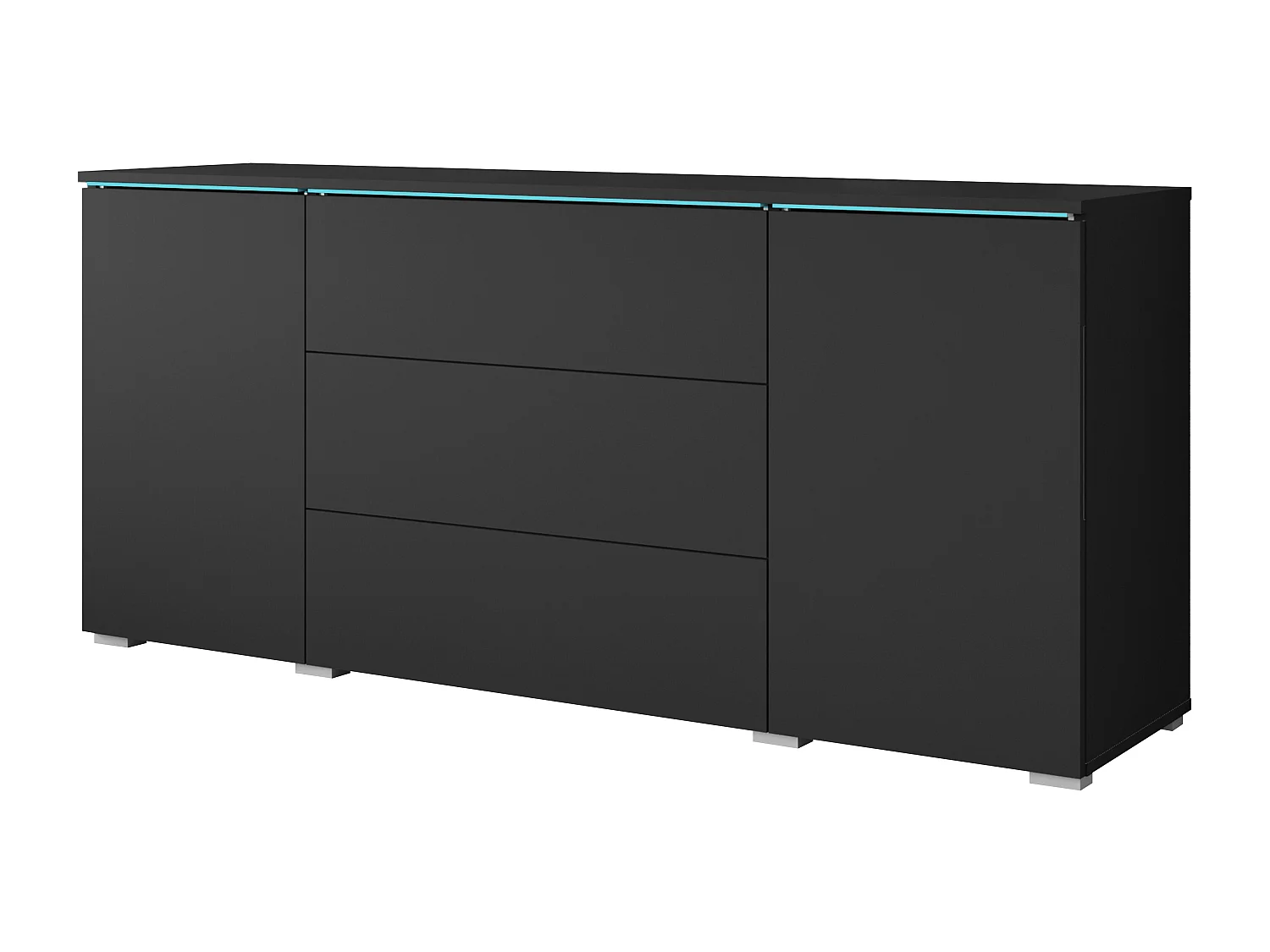 Buffet moderne 150 cm pour salon mat 3 tiroirs et 2 portes graphite noir