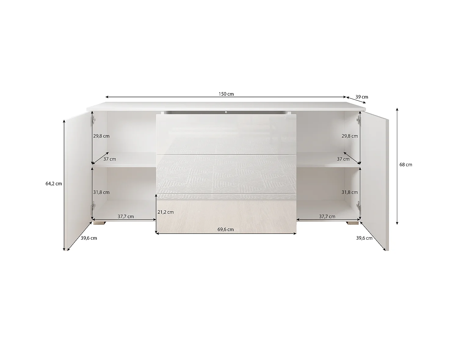 Komoda 150 cm mat do salonu – nowoczesna komoda z szufladami i szafkami wotan