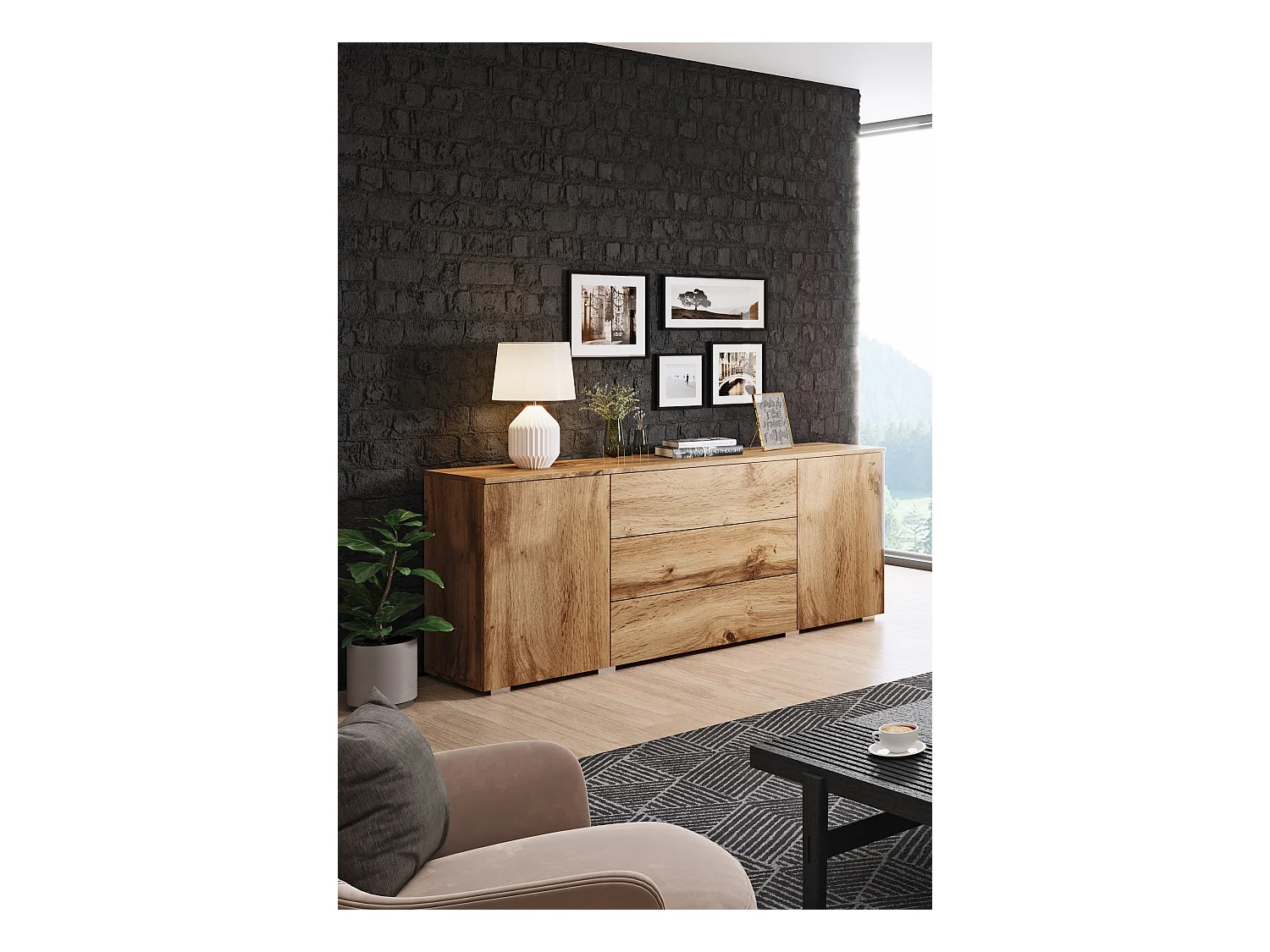 Dressoir 150 cm mat voor woonkamer – modern met lades en deuren eik wotan