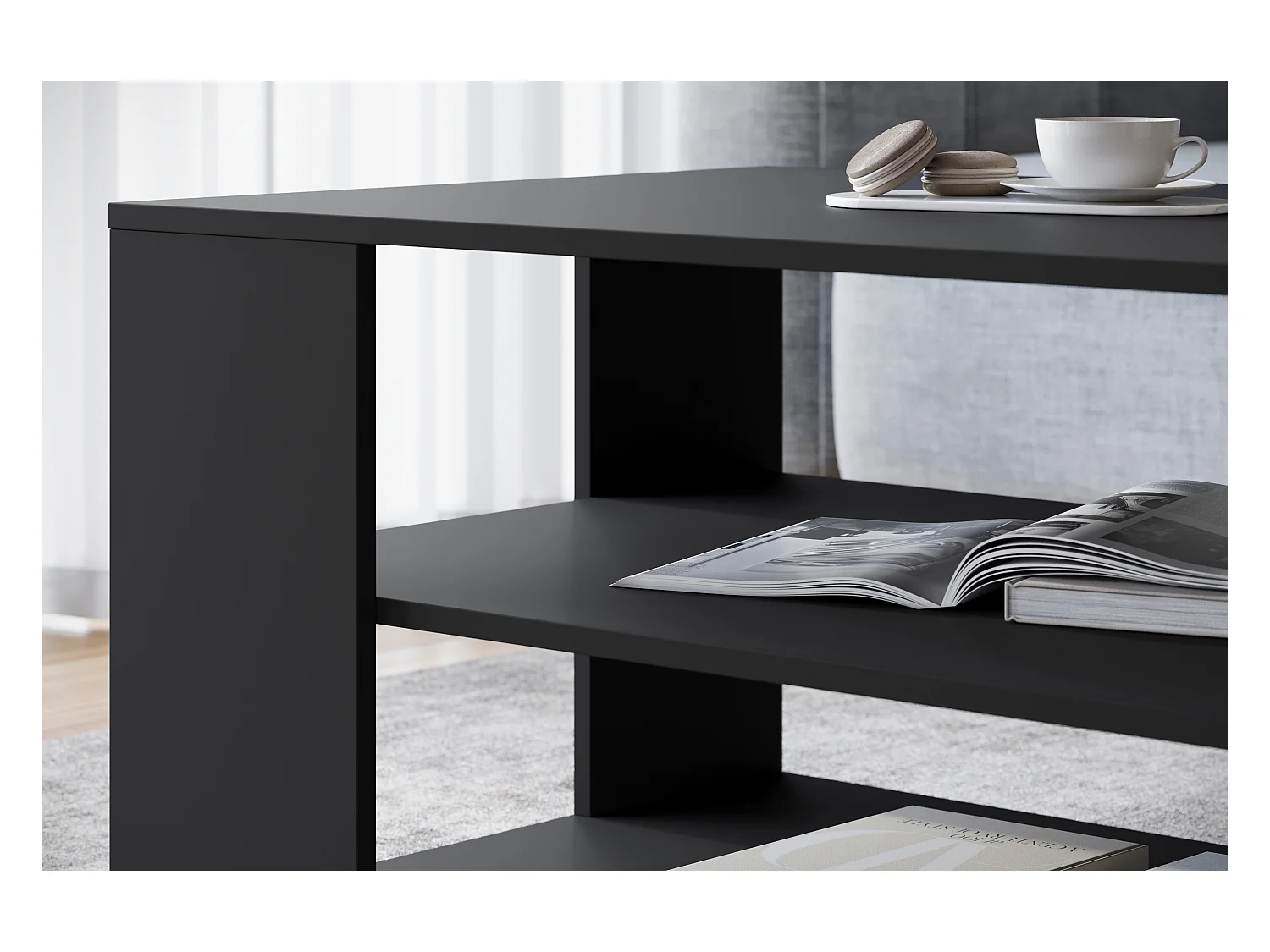 Moderne eenvoudige salontafel rechthoekig met 2 planken, 100 cm, zwart mat