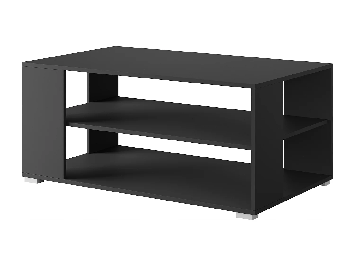 Table basse moderne rectangulaire simple avec 2 étagères, 100 cm, noir mat