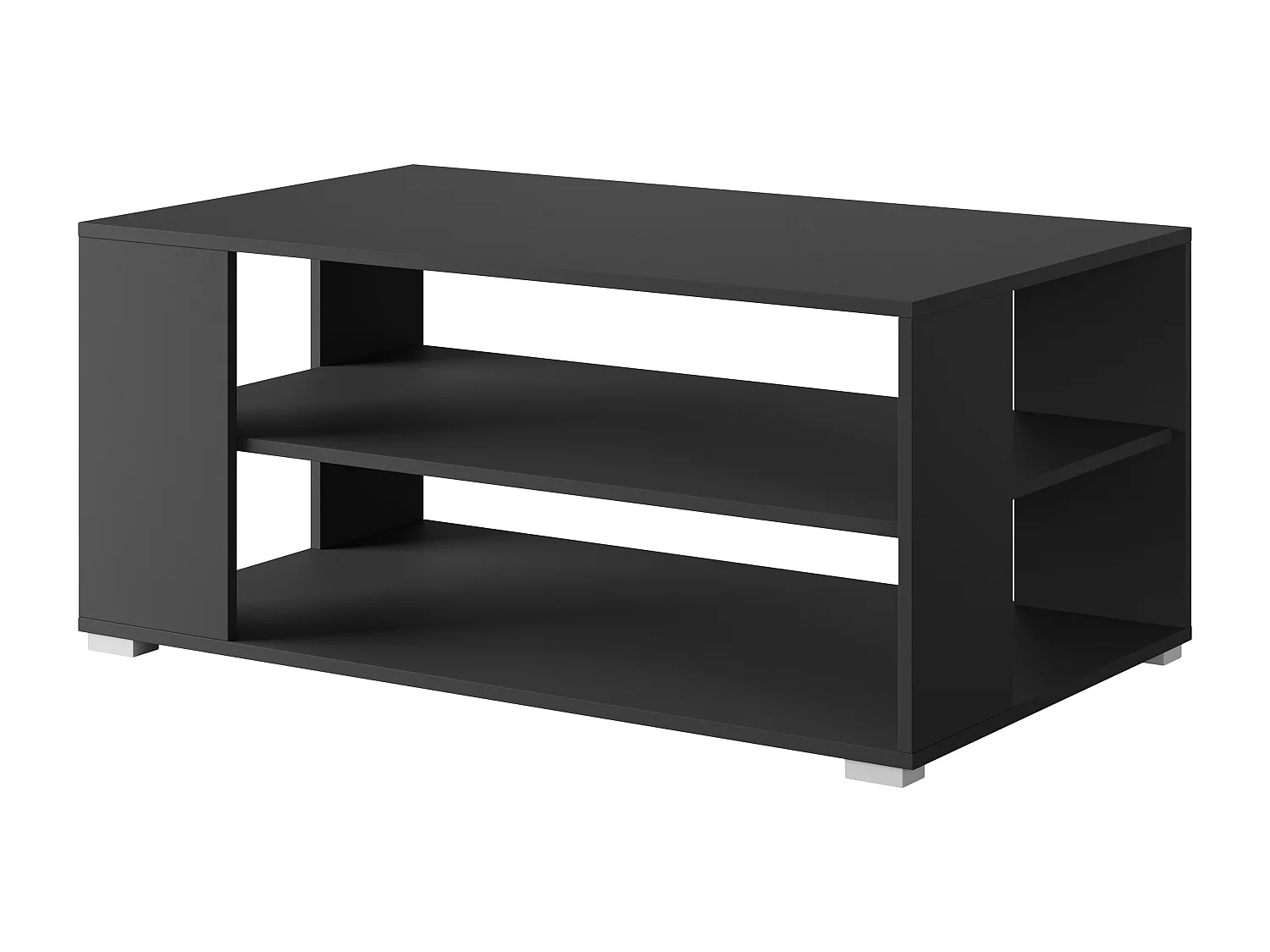 Moderner rechteckiger Couchtisch mit 2 offenen Regalen, 100 cm, Mattschwarz