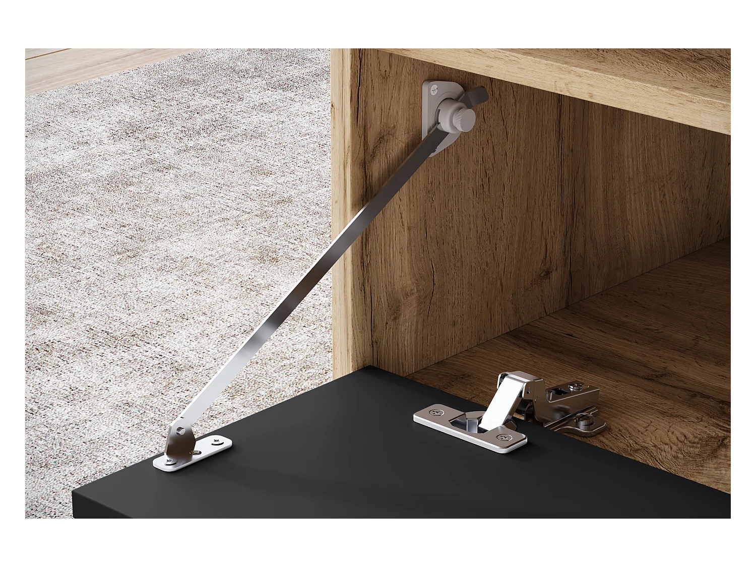 Nowoczesny stolik kawowy do salonu, prostokątny z półką i schowkiem, 90 cm, dąb wotan, czarny mat