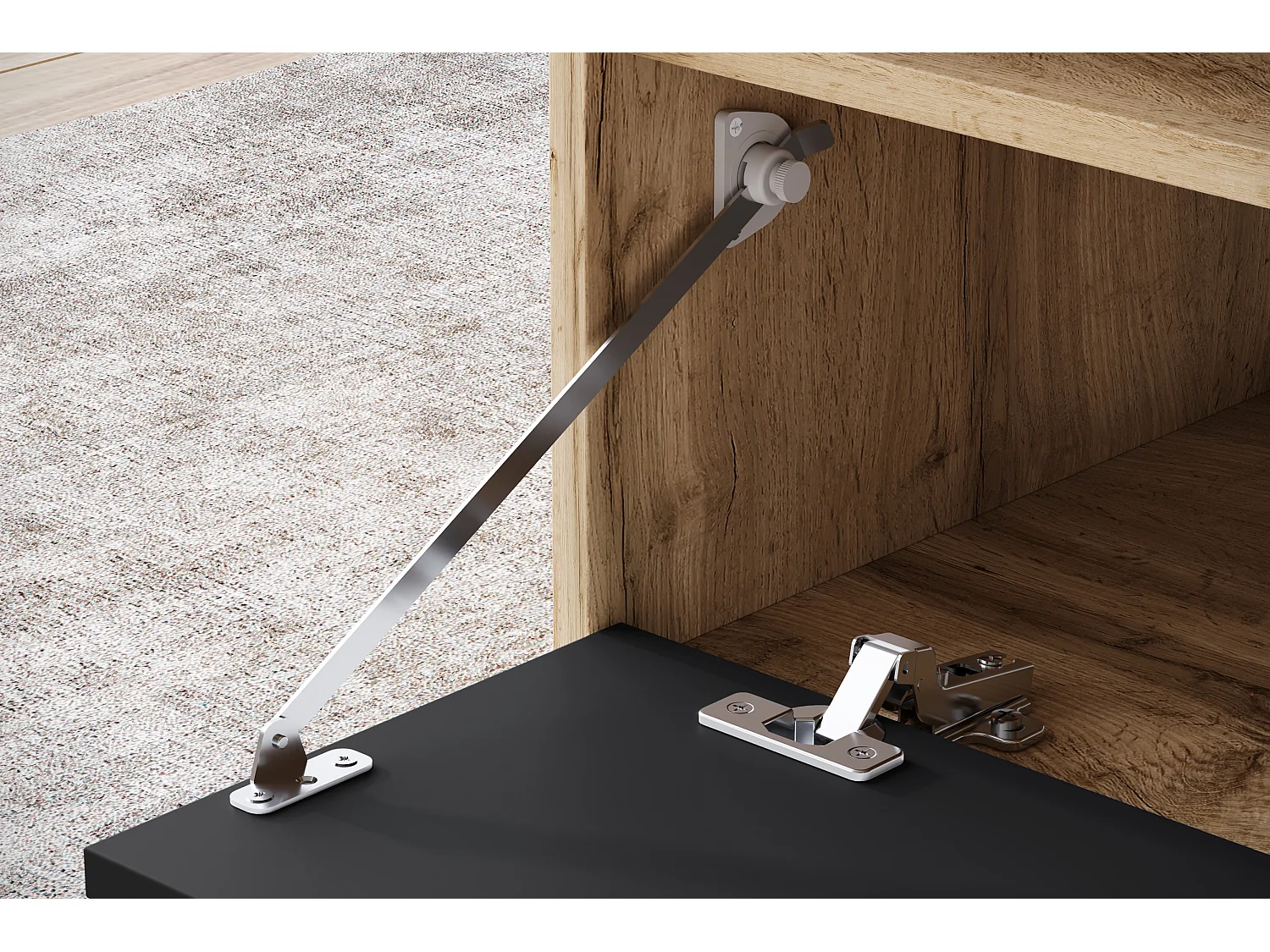 Table basse moderne rectangulaire avec étagère et compartiment, 90 cm, chêne wotan, noir mat