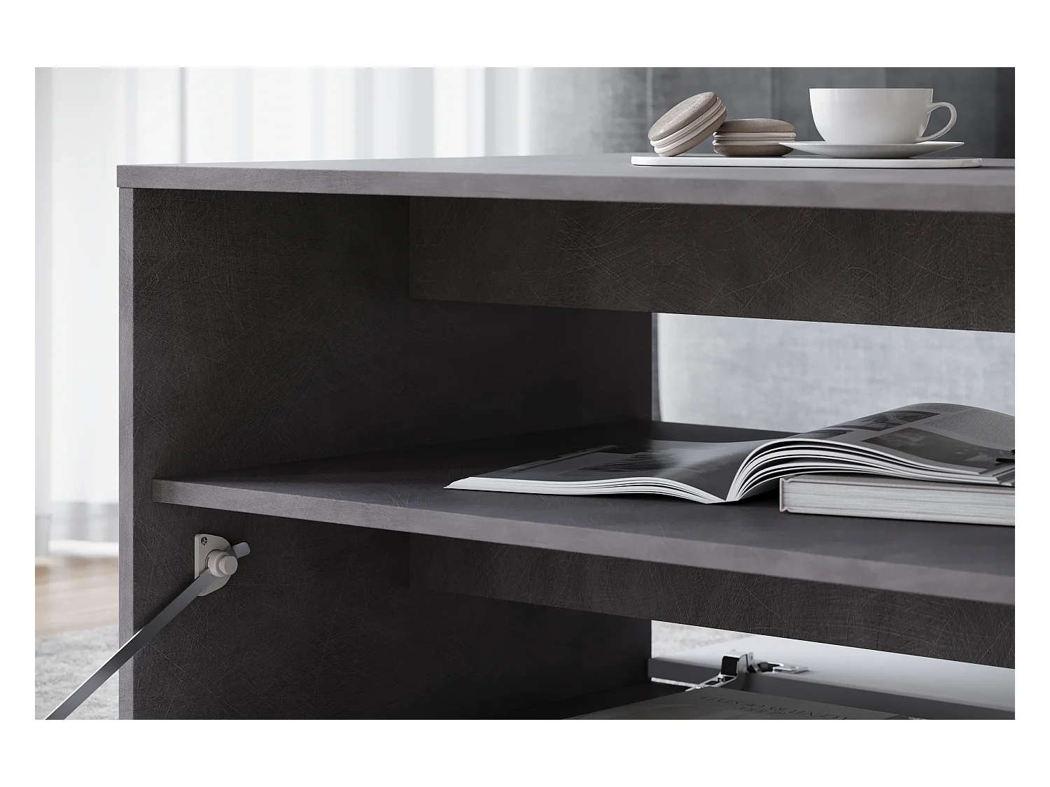 Mesa de centro moderna retangular com prateleira e compartimento, 90 cm, matera, branco