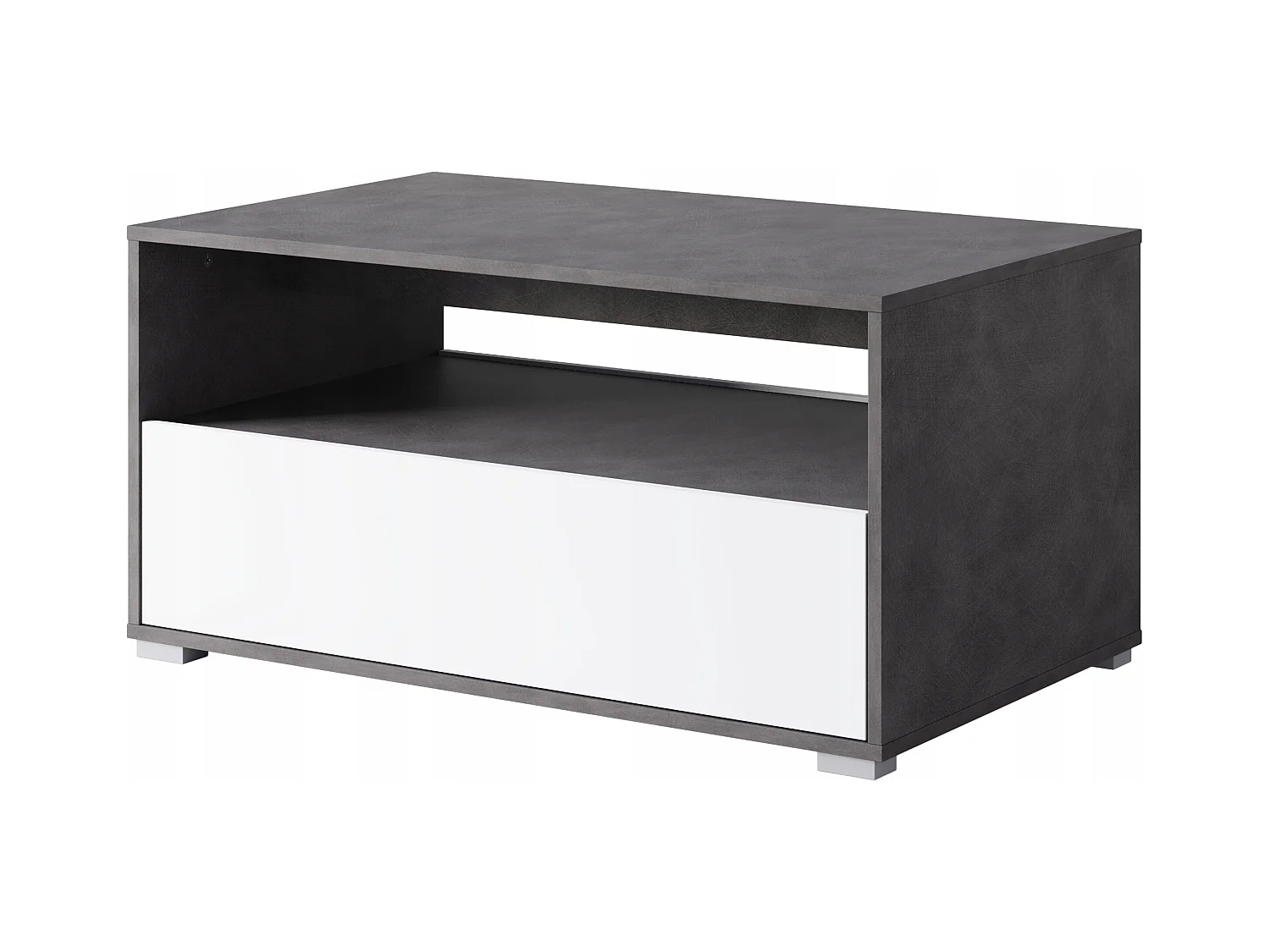 Mesa de centro moderna rectangular con estante y compartimento, 90 cm, matera, blanco