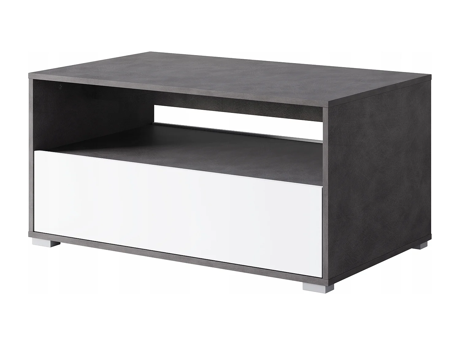 Nowoczesny stolik kawowy do salonu, prostokątny z półką i schowkiem, 90 cm, matera, biały