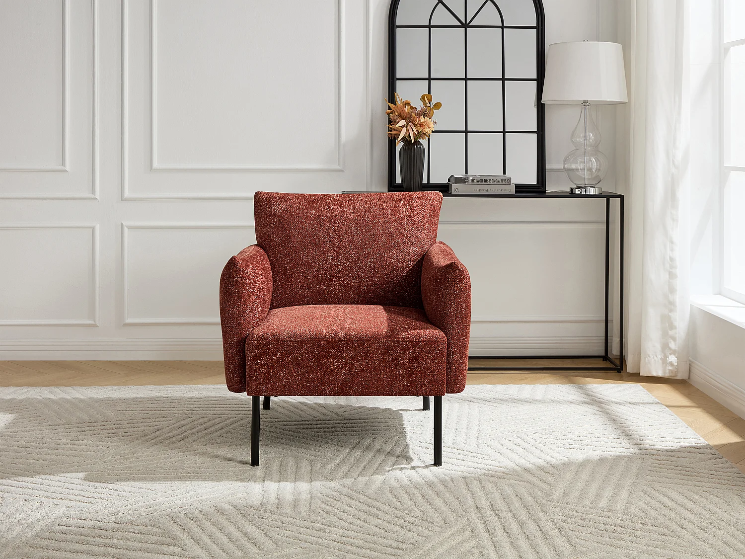 Fauteuil en tissu texturé terracotta GERALDIA