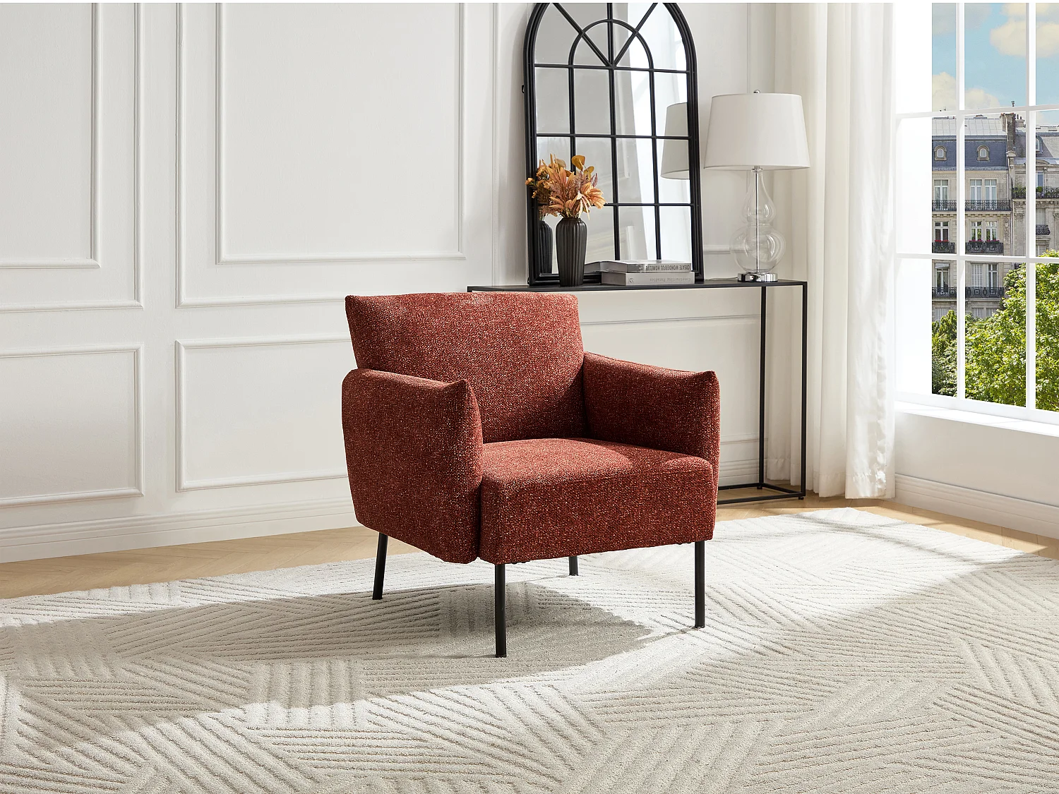 Fauteuil en tissu texturé terracotta GERALDIA