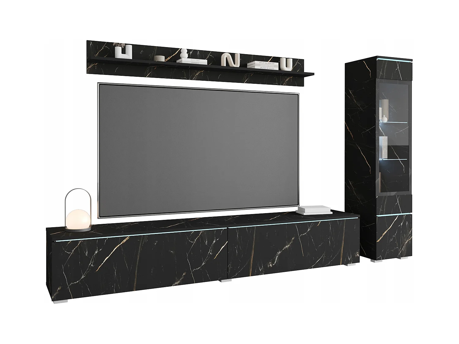 Conjunto moderno de móveis de sala 3 peças – móvel de TV 180 cm, vitrina e prateleira, SAN SEBASTIAN mate, de pé ou suspenso