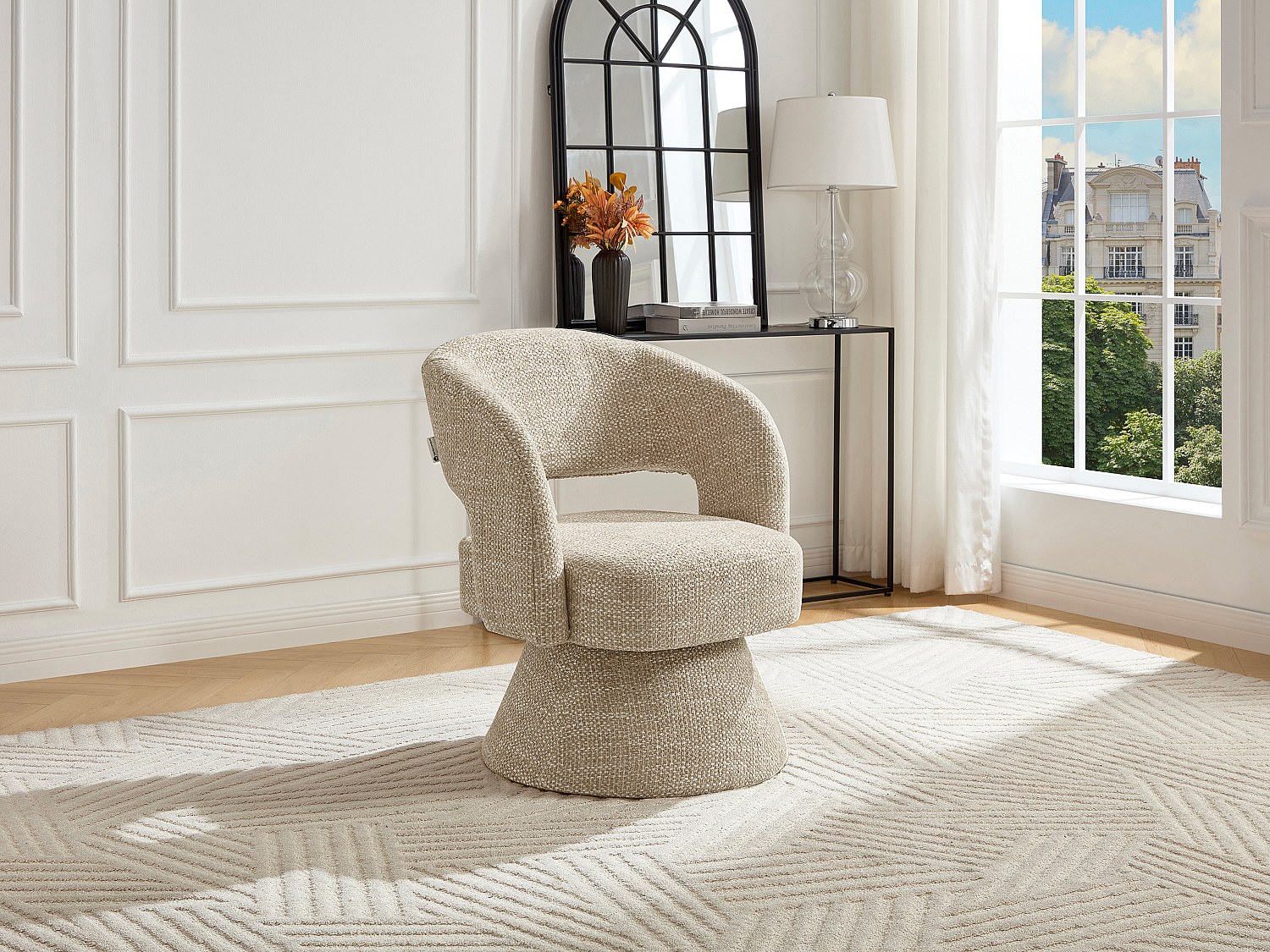 Drehbarer Sessel - Strukturstoff Beige - NAROLIA von Maison Céphy