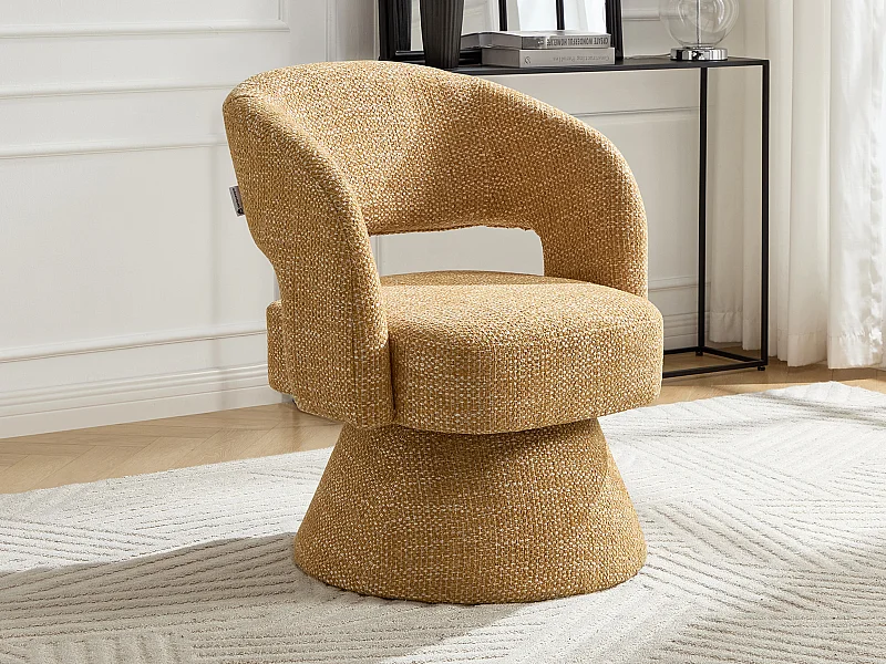 Fauteuil pivotant en tissu texturé jaune moutarde NAROLIA