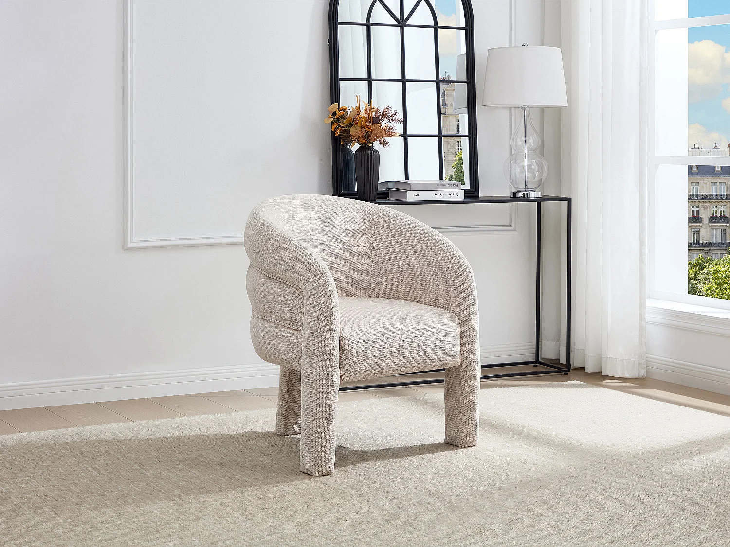 Fauteuil en tissu texturé beige ZELUVA
