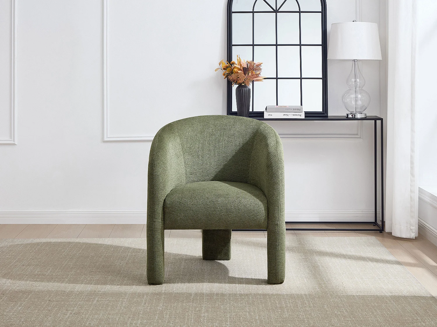 Fauteuil en tissu texturé vert ZELUVA