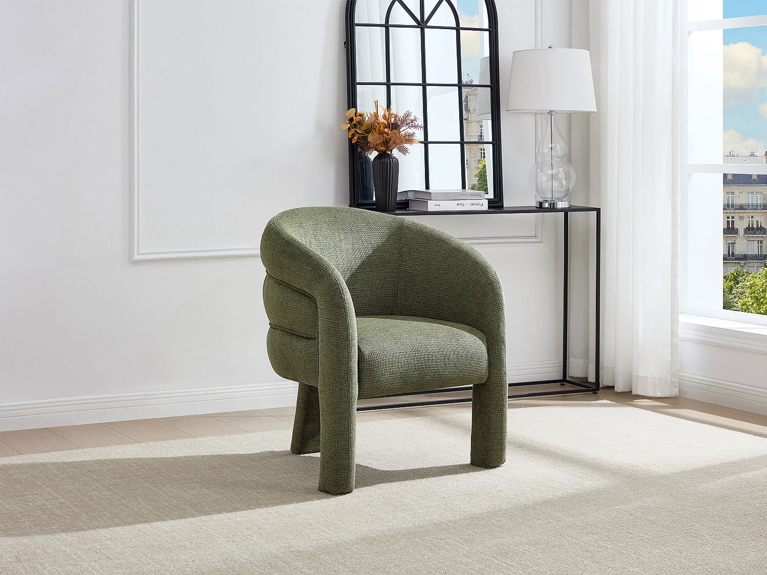 Fauteuil en tissu texturé vert ZELUVA de Maison Céphy