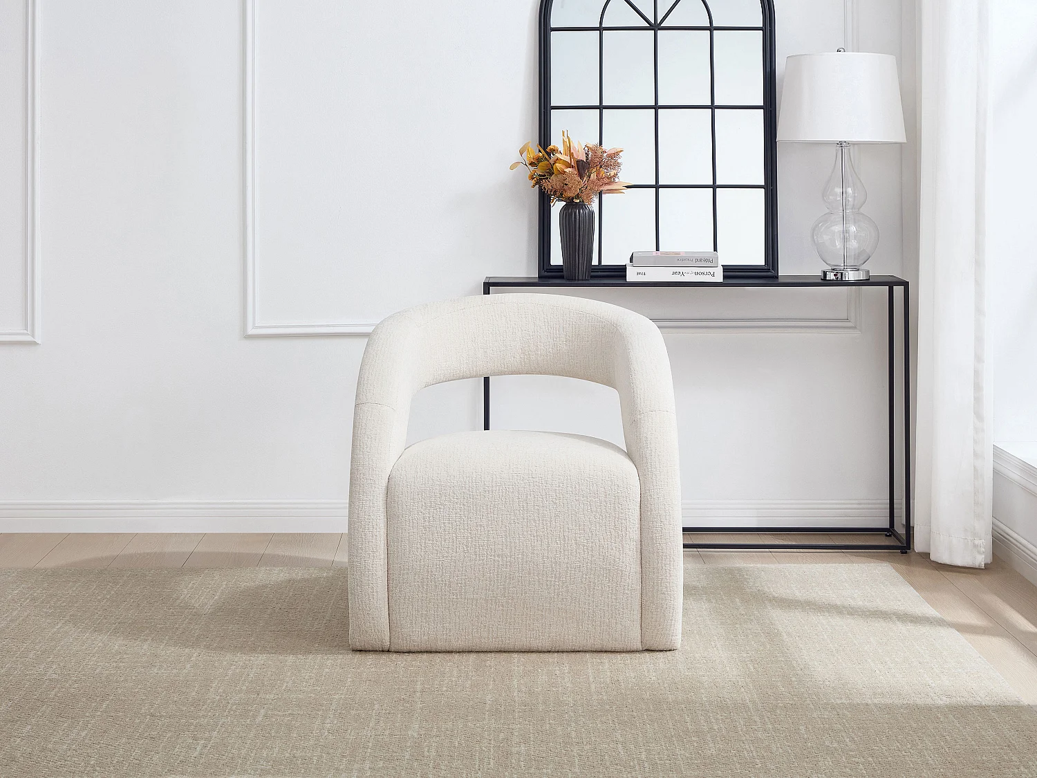 Fauteuil en tissu chenille beige LUCIOTA