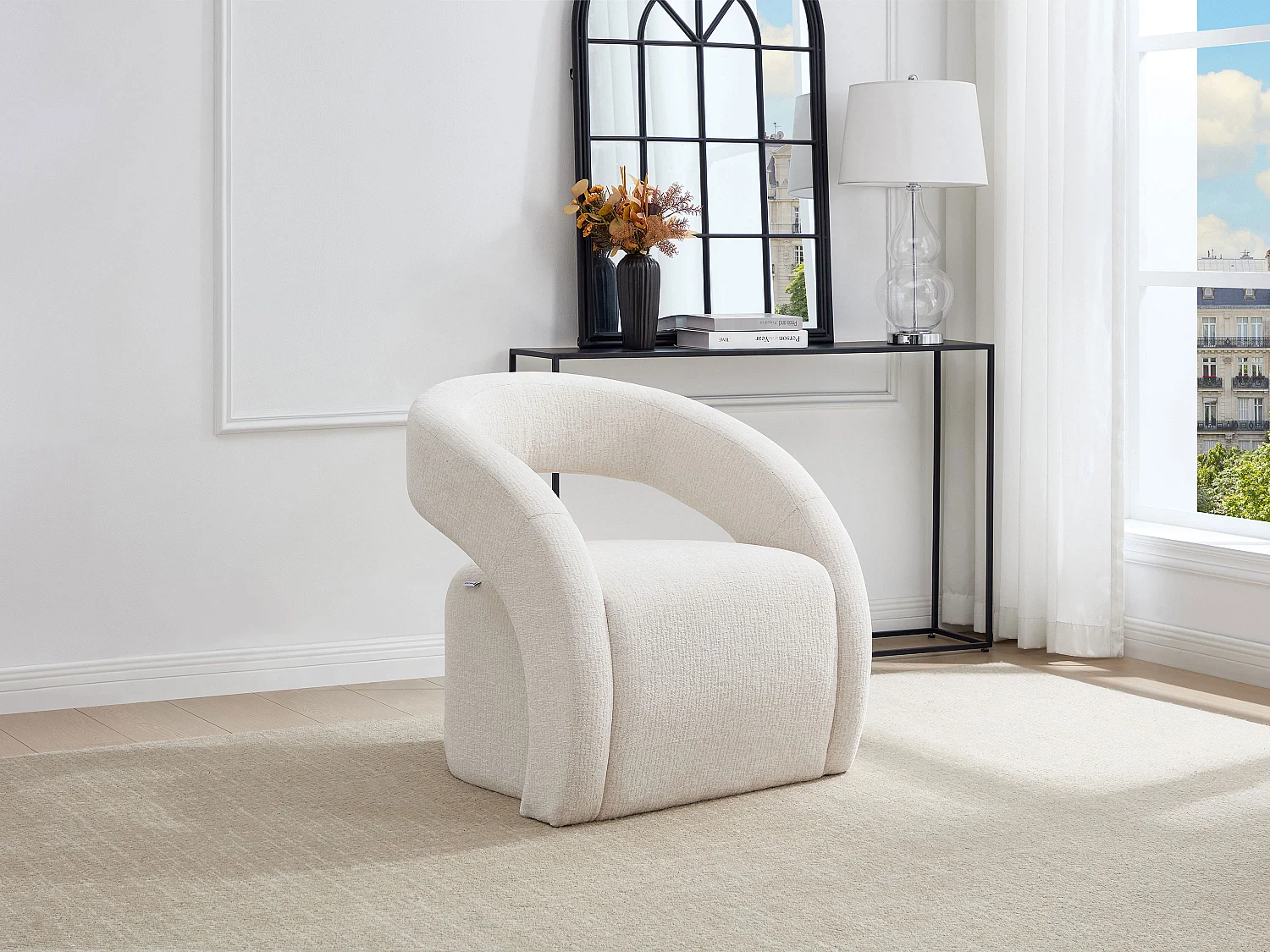 Fauteuil en tissu chenille beige LUCIOTA