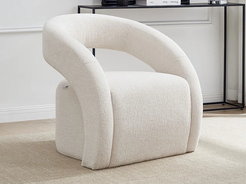 Fauteuil van beige chenille stof - LUCIOTA