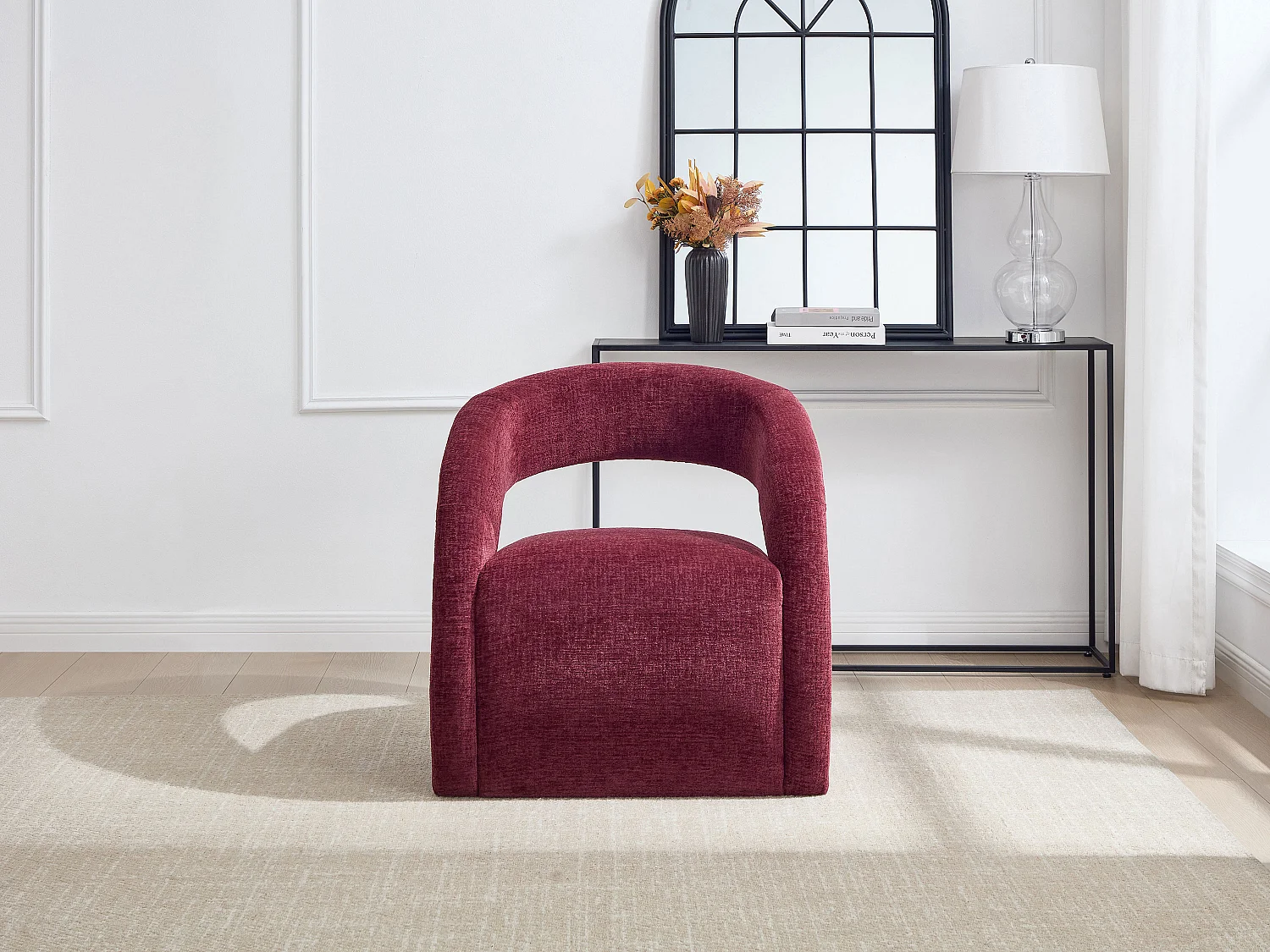 Fauteuil en tissu chenille bordeaux LUCIOTA