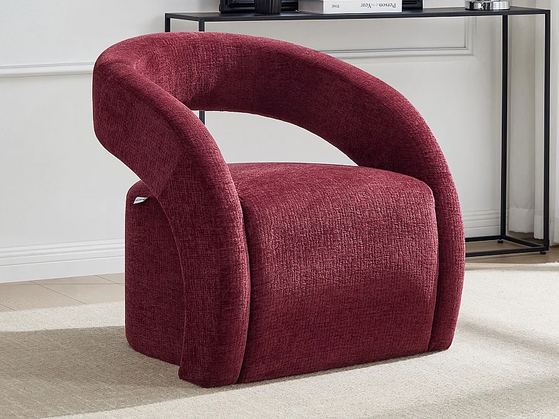 Fauteuil en tissu chenille bordeaux LUCIOTA de Maison Céphy