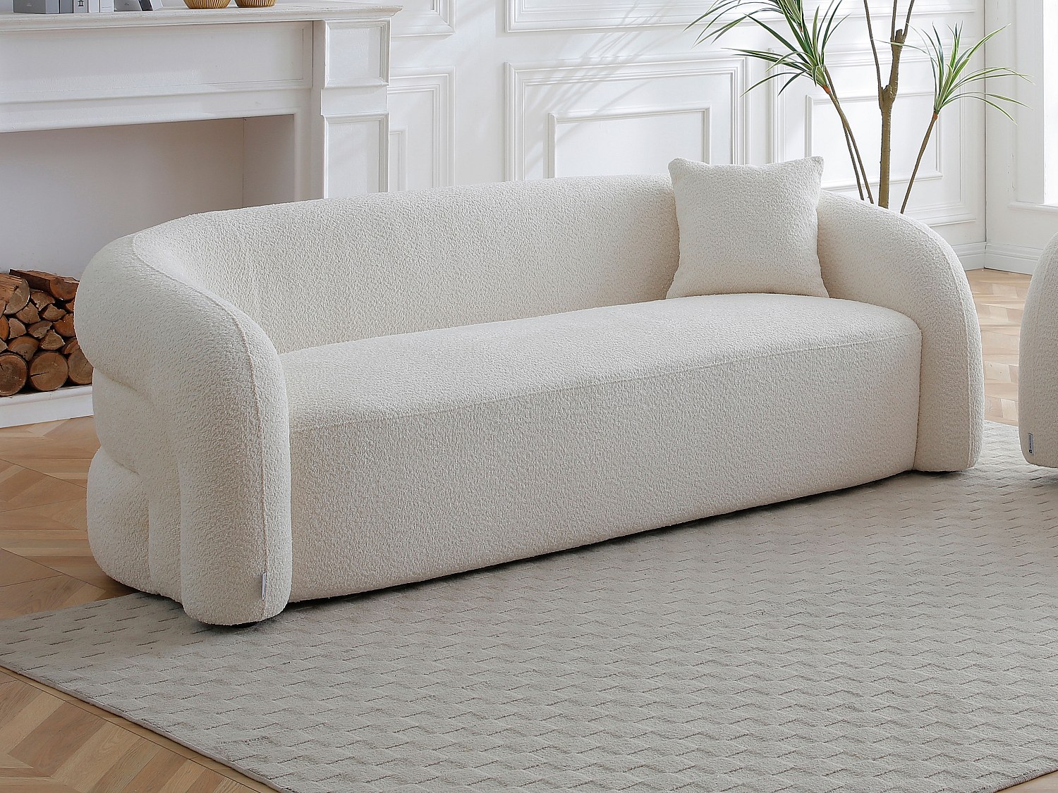 Sofa 3-Sitzer - Bouclé Stoff Weiß - LAPIOTA von Maison Céphy günstig online kaufen