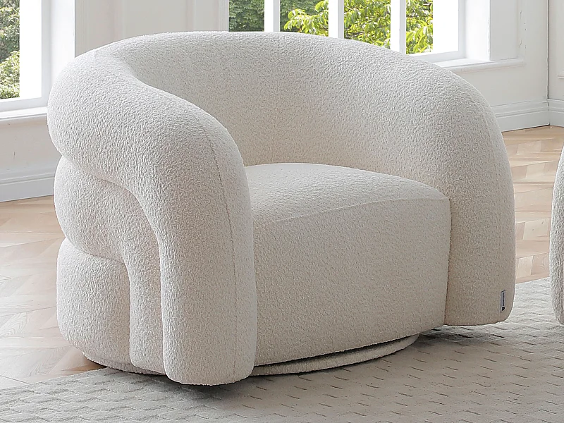 Drehbarer Sessel - Bouclé Stoff Weiß - LAPIOTA von Maison Céphy