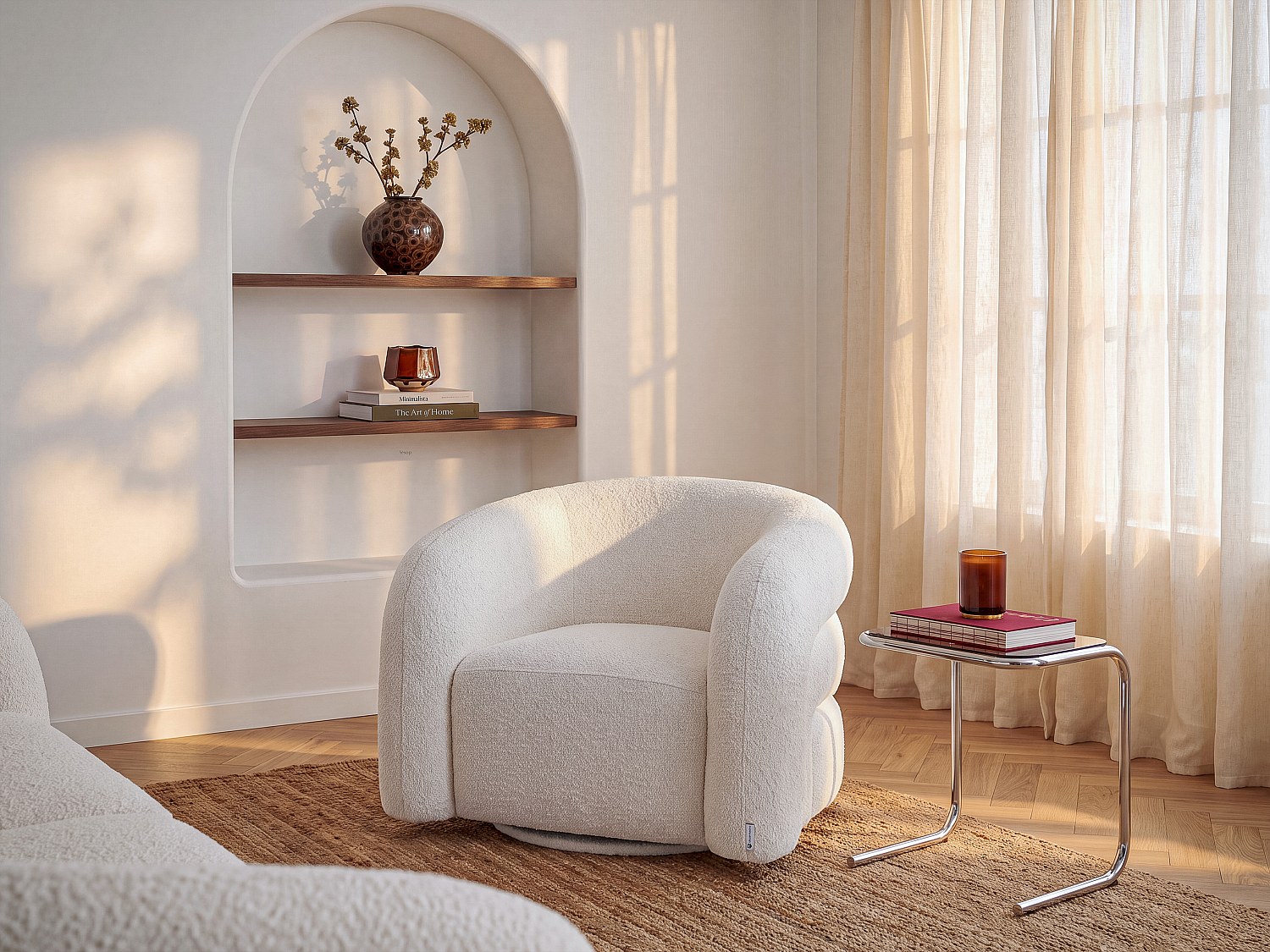 Drehbarer Sessel - Bouclé Stoff Weiß - LAPIOTA von Maison Céphy
