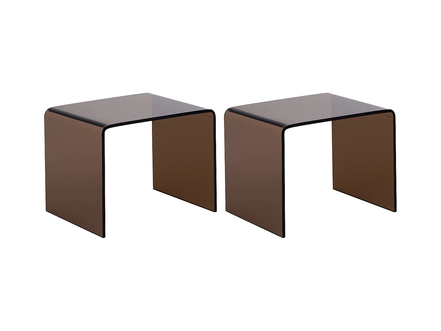 Lot de 2 tables de chevet - Verre trempé courbé - Brun - SUZANA