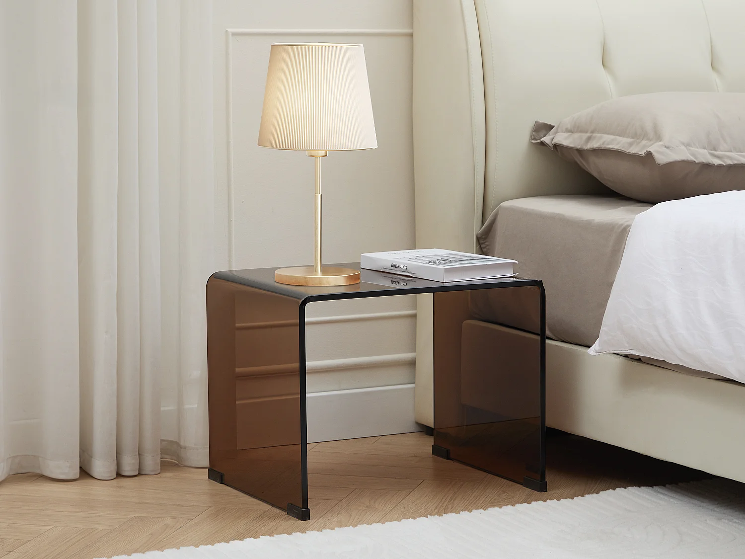 Lot de 2 tables de chevet - Verre trempé courbé - Brun - SUZANA