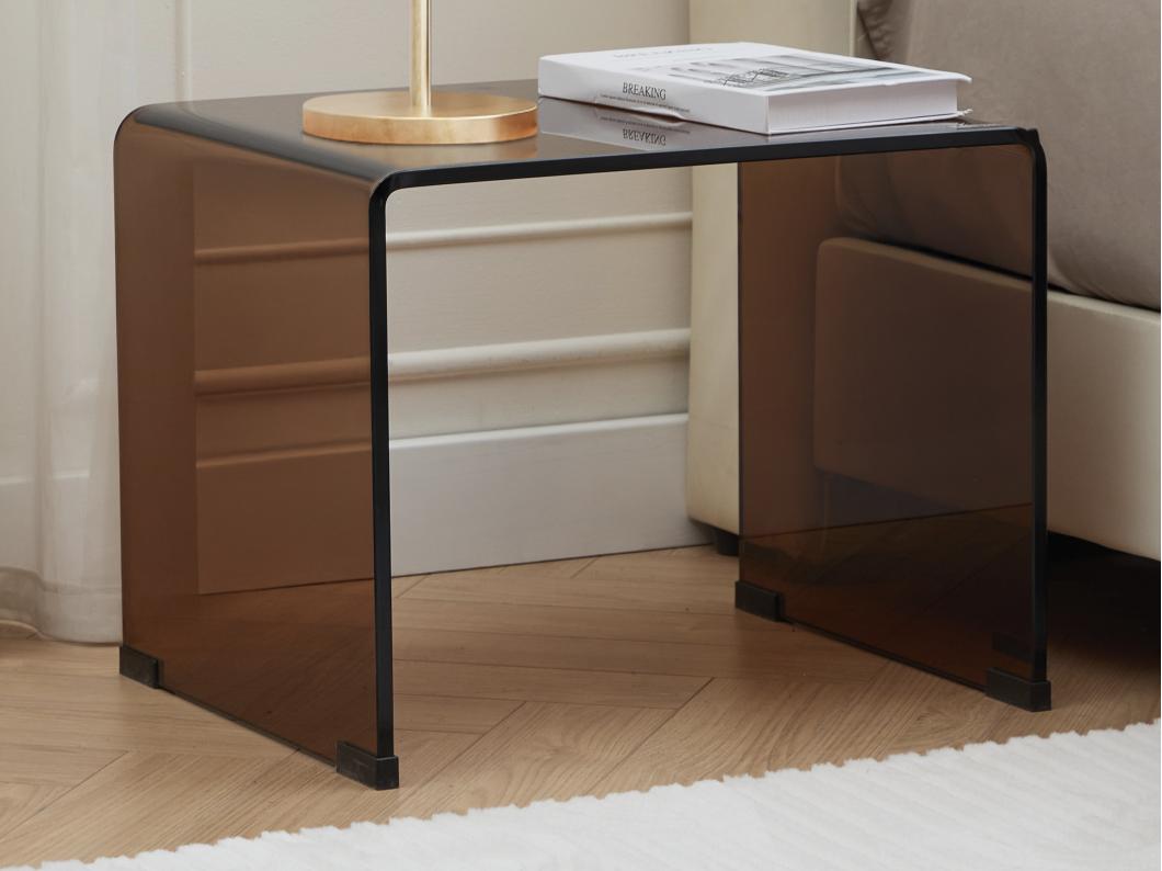 Lot de 2 tables de chevet - Verre trempé courbé - Brun - SUZANA