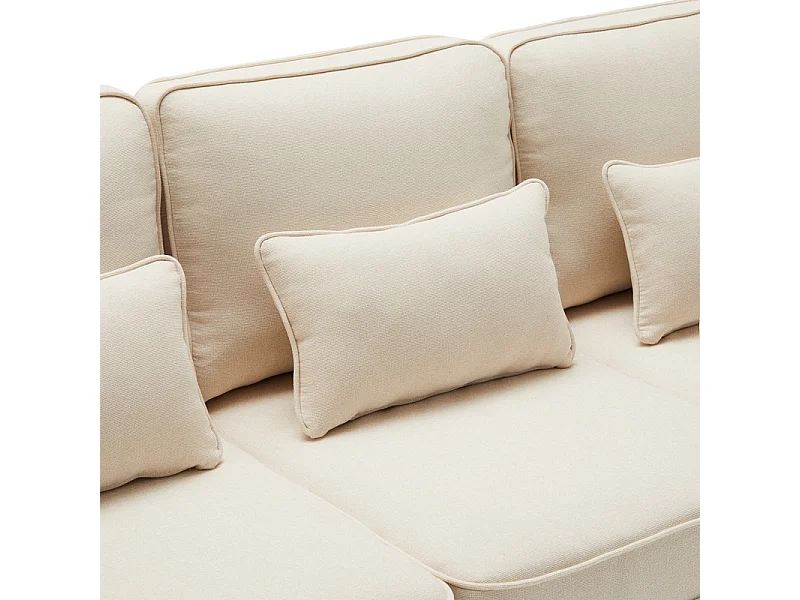 Canapé droit en Lin beige - 4 places - avec poches d'accoudoir et 4 oreillers - 264x83x87cm