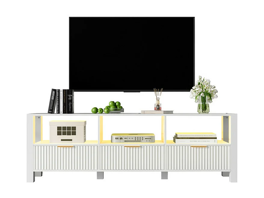 Meuble TV avec 3 tiroirs et 3 niche - 16 couleurs LED - MDF et Panneau de particules - 152.5x39.5x50cm