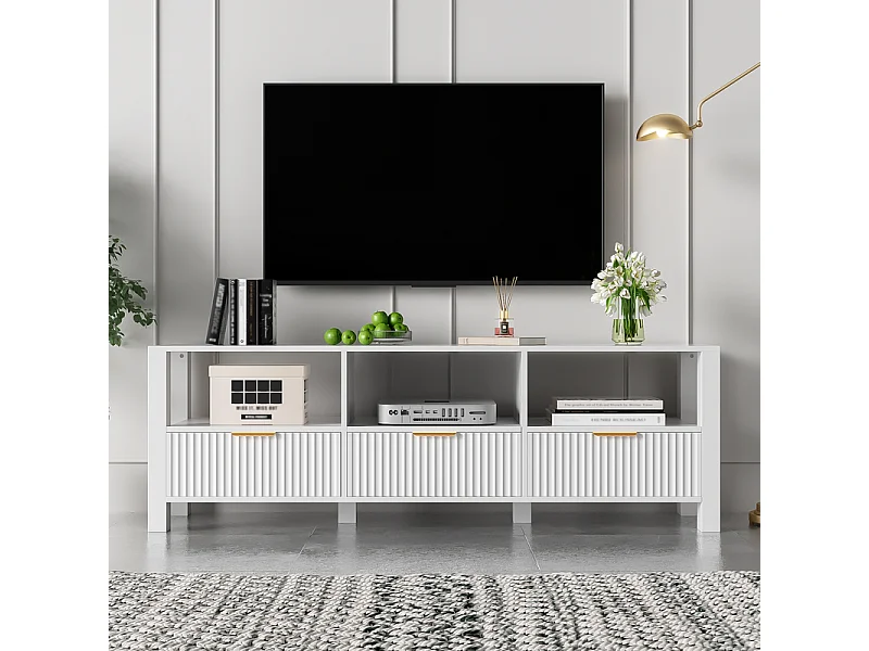 Meuble TV avec 3 tiroirs et 3 niche - 16 couleurs LED - MDF et Panneau de particules - 152.5x39.5x50cm