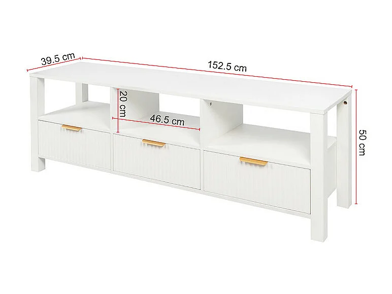 Meuble TV avec 3 tiroirs et 3 niche - 16 couleurs LED - MDF et Panneau de particules - 152.5x39.5x50cm