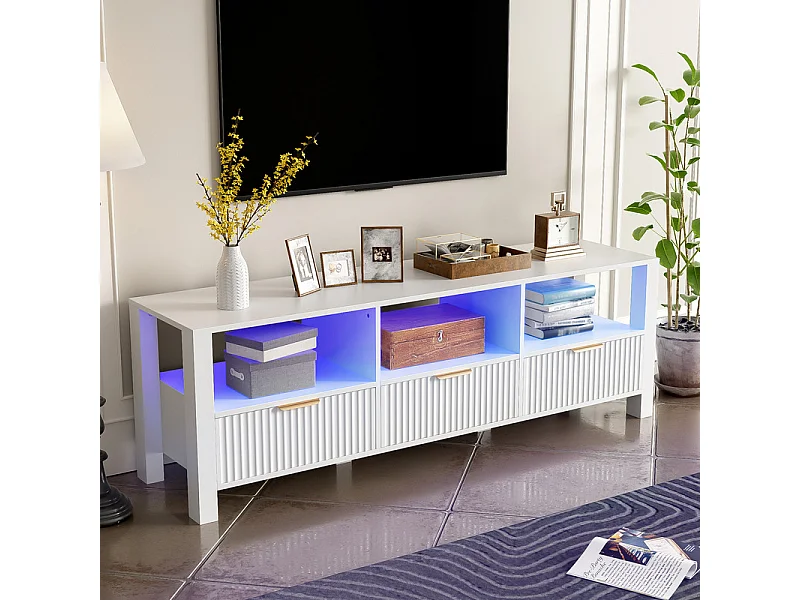Meuble TV avec 3 tiroirs et 3 niche - 16 couleurs LED - MDF et Panneau de particules - 152.5x39.5x50cm
