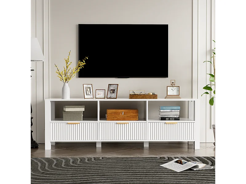 Meuble TV avec 3 tiroirs et 3 niche - 16 couleurs LED - MDF et Panneau de particules - 152.5x39.5x50cm