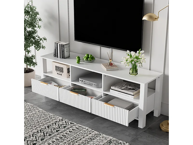 Meuble TV avec 3 tiroirs et 3 niche - 16 couleurs LED - MDF et Panneau de particules - 152.5x39.5x50cm