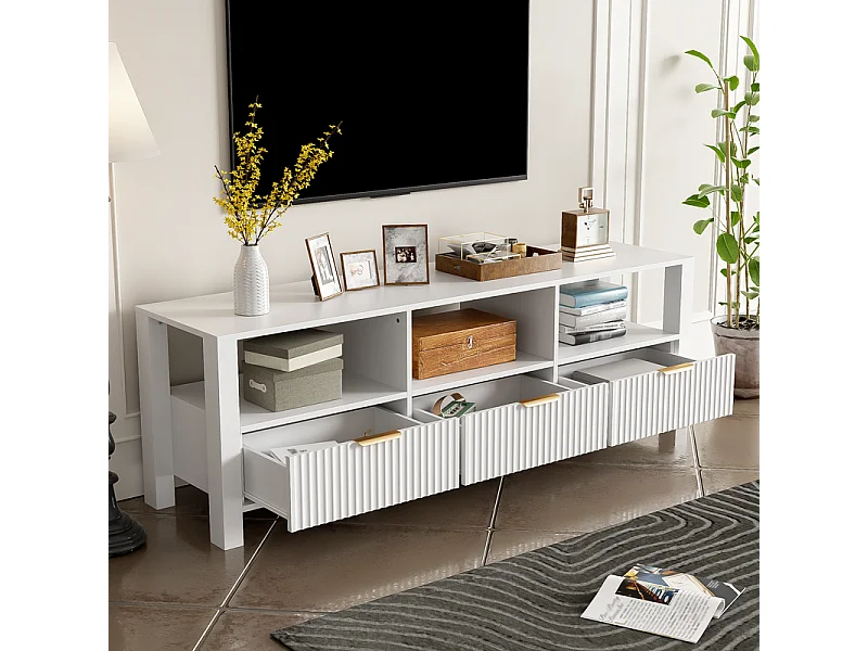 Meuble TV avec 3 tiroirs et 3 niche - 16 couleurs LED - MDF et Panneau de particules - 152.5x39.5x50cm