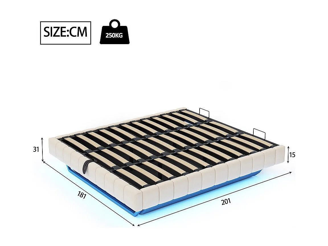 Lit coffre 180x200 cm, Cadre de lit flottant hydraulique, sans tête de lit , Beige