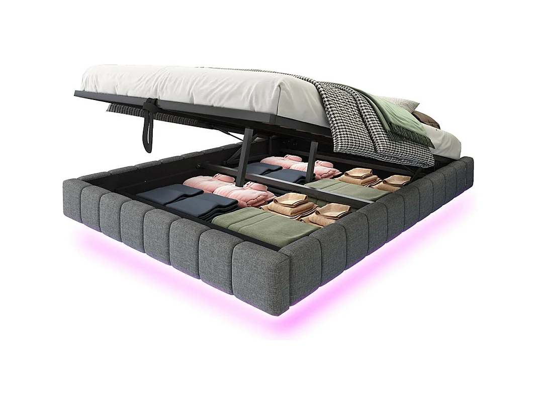 Lit coffre 140x200 cm, Cadre de lit flottant hydraulique, sans tête de lit , Gris